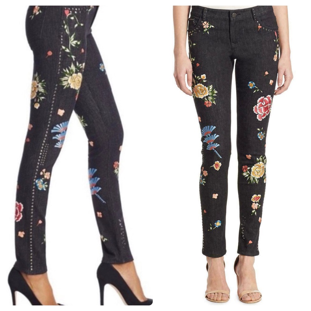 ALICE + Olivia Jane Embroidered and Studded Skinny Jeans